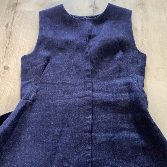 Tish Cox Blue wool dress ruffle midi sleeveless - Picture 14 of 16